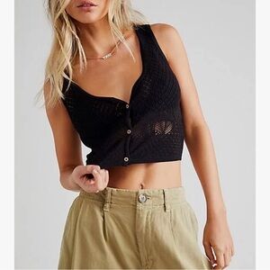 Free People Navy Button-Up Drift Off Vest Crop Top Size Small S
